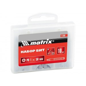 Биты MATRIX PH2x50мм, упак. 10шт., сталь 45Х, CrV, пластиковый бокс /11382(16/160)