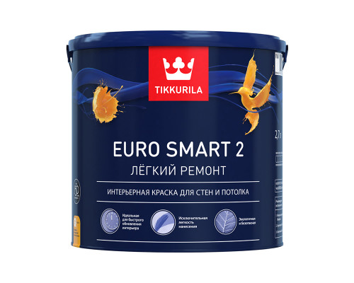 Краска водоэмульсионная EURO 2 SMART глубокоматовая белая 2,7л /Tikkurila/
