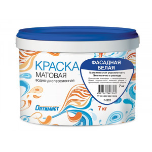 Краска фасадная 'ОПТИМИСТ F301' матовая, акриловая, белая, 45кг