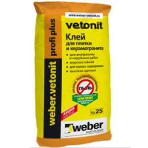 Клей для керамогранита и камня WEBER.VETONIT Profi +, 25 кг (48 шт./под.) 1002316