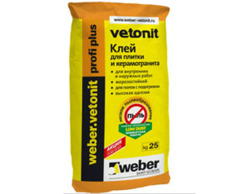 Клей для керамогранита и камня WEBER.VETONIT Profi +, 25 кг (48 шт./под.) 1002316