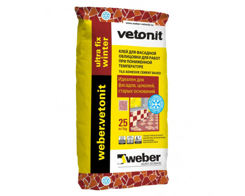 Клей для керамогранита, мрамора, гранита WEBER.VETONIT Ultra Fix Winter, 25 кг (48 шт./под.) 1001890